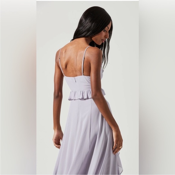 ASTR The Label Adoria Ruffled V-Neck Side Slit Chiffon Maxi Dress NEW - Picture 7 of 14